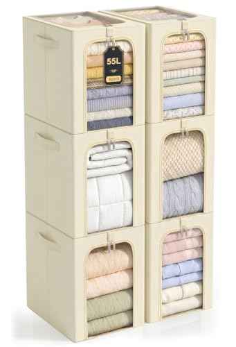 Blanket Storage Bins with Metal Frame for Closet (6 Count)