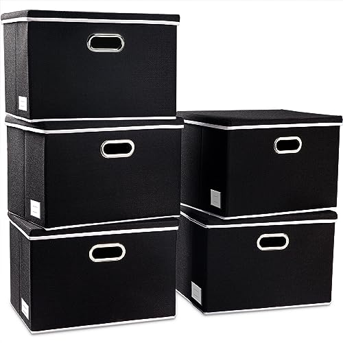 Large Foldable Storage Boxes with Lids [5 (5 Count)