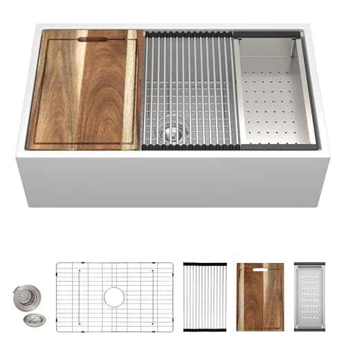 33"x20" White Farmhouse Sink Workstation