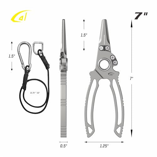 danco 7 Inch Titanium Dual Cutter Fishing Pliers with Sheath and Lanyard