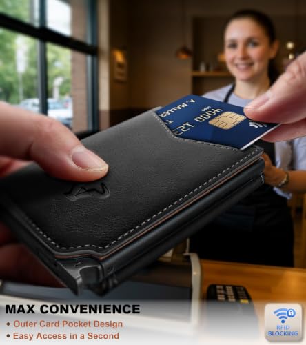 Men Slim Leather Wallet Metal Case Money Clip