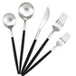 Black Handle Matte Silver Silverware Set