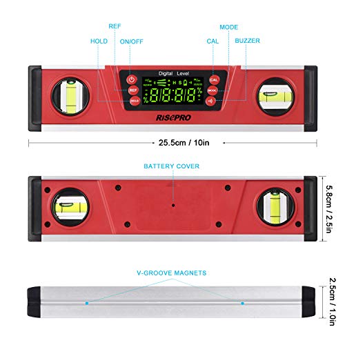 10 Inch Digital Torpedo Level and Protractor IP54 Protected Electronic Bubble Inclinometer