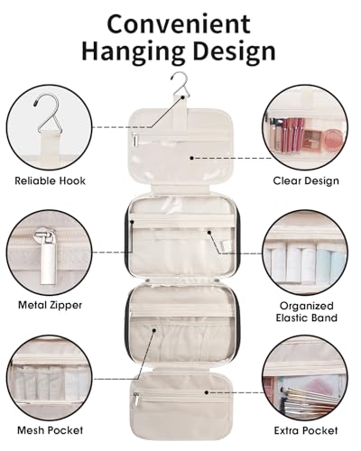 Travel Toiletry Bag for Women Large Hanging Makeup Bag Organizer Toiletries Bag for Full Size Essentials Accessories Cosmetics