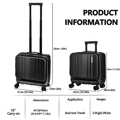 16" Carry on Luggage with 2 Laptop Compartments Airline Approved