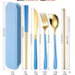 6 Pieces 18 8 Stainless Steel Flatware Set Portable Reusable Cutlery Set Travel Utensils Set Including Chopsticks Knife Fork Spoon Straws Cleaning Brush Dishwasher Safe (6 Count)