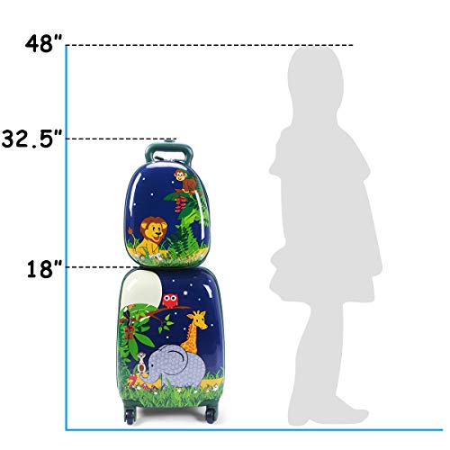 Kids Luggage 12" Toddler Backpack & 16" Travel Suitcase with Wheels (2 Count)