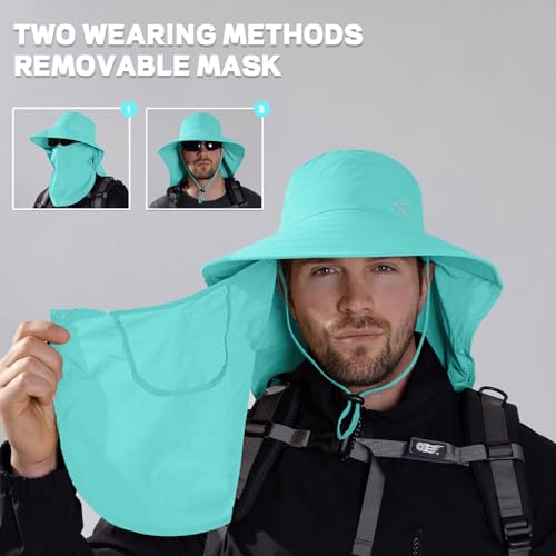 Sun Hat for Men Women with Neck Flap& Removable Face Cover Wide Brim