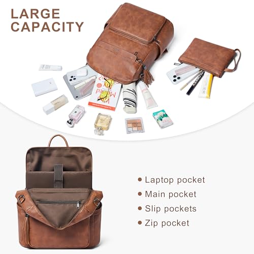 Vegan Leather Laptop Backpack for Women 15.6 inch Work Backpack Fashion Travel Backpack Purse for Travel College Work