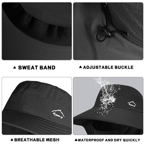 Sun Hat for Men Women with Neck Flap& Removable Face Cover Wide Brim