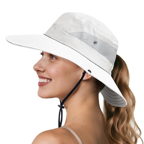 Ponytail Sun Hats for Women UPF 50+ Pure Beige