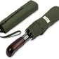 Folding Umbrella Real Wood Handle Auto Open Close Olive Green