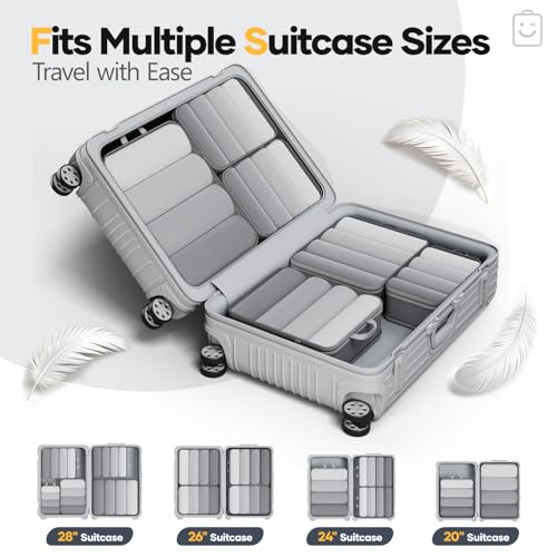 6/9/11 Set Compression Packing Cubes for Travel Essentials,Compressible Expandable Large Luggage Suitcase Organizer Bags for Clothing,Space Saver Bags with Over 1000 pcs of Mesh Holes(Gray) (6 Count)