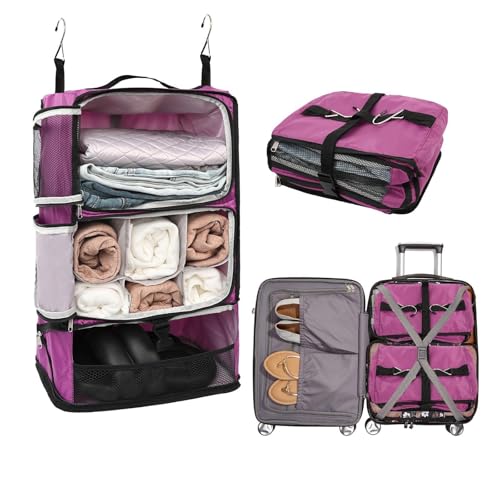 Travel Portable Hanging Shelves Closet Organizer Packing Luggage Storage with Multifunctional and Foldable Invisible Compartment