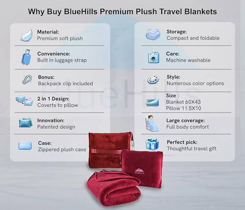 Premium Soft Travel Blanket Pillow Airplane 2 in 1 Combo Warm Red
