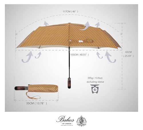 Folding Umbrella Real Wood Handle Pimlico Mustard Navy