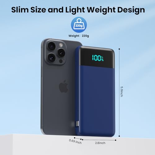 Portable Charger for iPhone with Built in Cables and Wall Plug