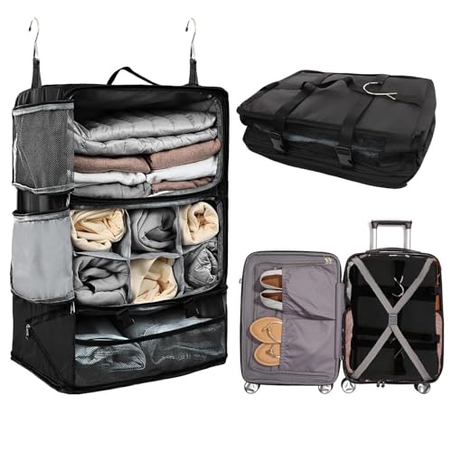 Travel Portable Hanging Shelves Closet Organizer Packing Luggage Storage with Multifunctional and Foldable Invisible Compartment