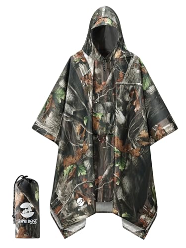 Extra Thick Hooded Rain Poncho Double Layer Waterproof Raincoat Jacket for Men Women Adults