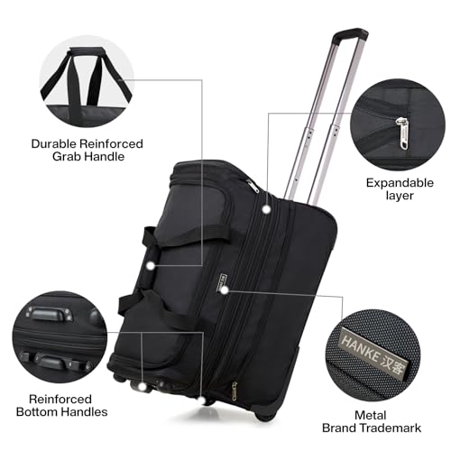 Large Expandable checked Luggage Suitcases with Wheels Foldable Duffle Bag for Travel suitcase for Women Men Garment Bag（Black）