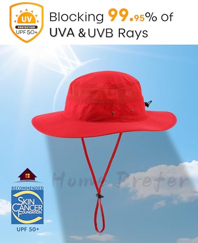UPF50+ Sun Protection Hat Outdoor Bucket Hat for Fishing Hiking Gardening Safari Sailing Wide Brim Mesh Sun Hat for Men Women Beach Hat Red