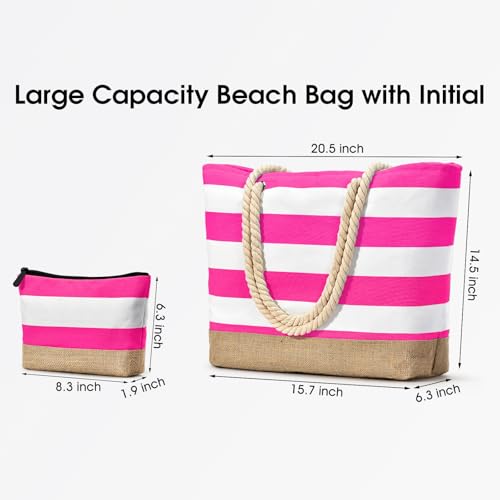 Beach Bag Initial Beach Tote with Makeup Bag for Travel