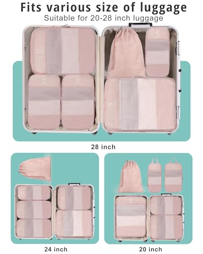 8 Set Space Saving Compression Packing Cubes Lightweight Packing Cube Pink