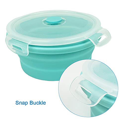 Small Collapsible Bowl Silicone Food Storage Containers Collapsible Camping Bowl for Travel Camping Hiking with Airtight Plastic Lids and 2Pack Silicone Dish Sponges