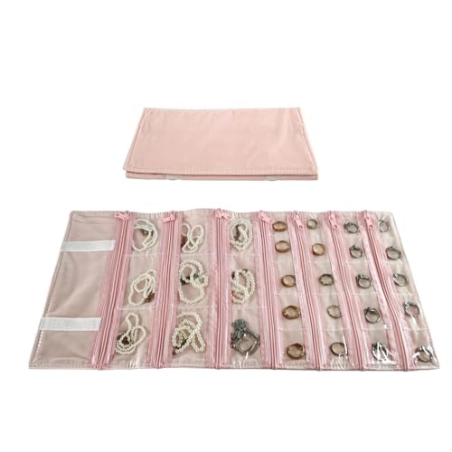 Travel Jewelry Roll Bag Portable Organizer Pouch With Grids&PVC Cover Storage Bags for Necklace