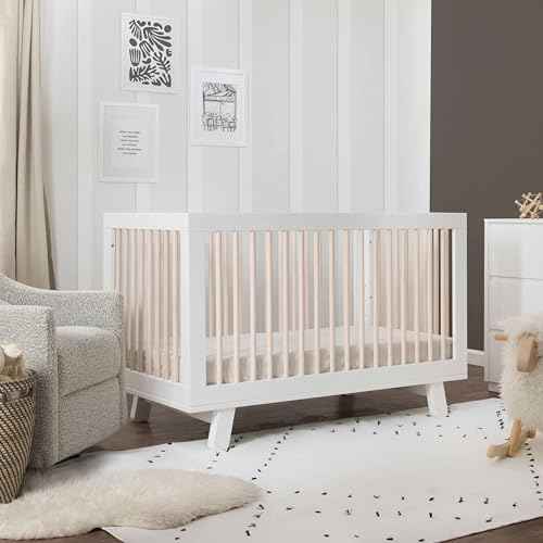 Hudson 3-in-1 Convertible Baby Crib, White & Washed Natural