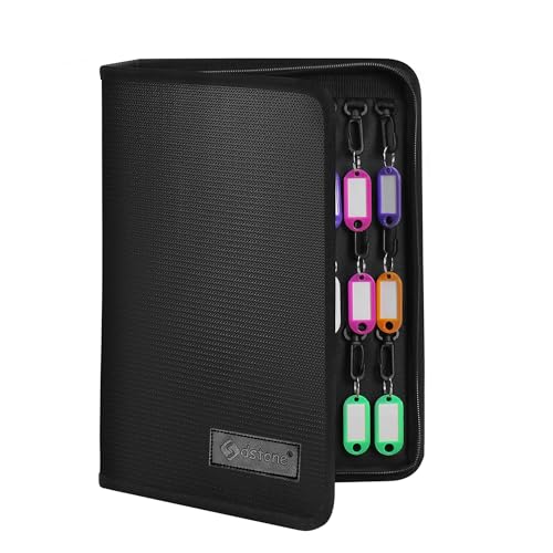 Zippered Key Organizer Case Waterproof and Fireproof Key Binder with 36 Hooks and Tags
