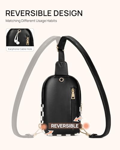 Crossbody Bags for Women Leather Cross Body Sling Bag for Woman Travel Black and White Checkered