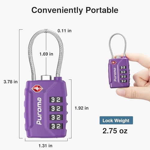 2 TSA Approved Luggage Locks 4 Digit Code Cable Lock Purple Dark (2 Count)