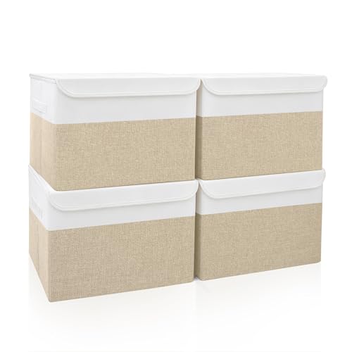 Large 22 Quart Linen Fabric Foldable Storage Bin Cube Organizer Basket with Flip (4 Count)