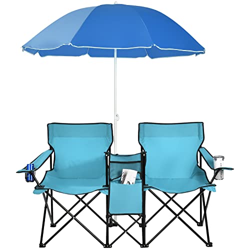 Double Camping Chair with Umbrella