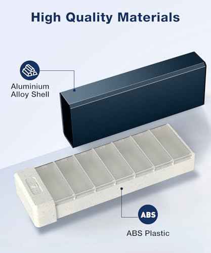 Metal Pill Organizer with 7 Separate Compartments for Pills Storage (7 Count)