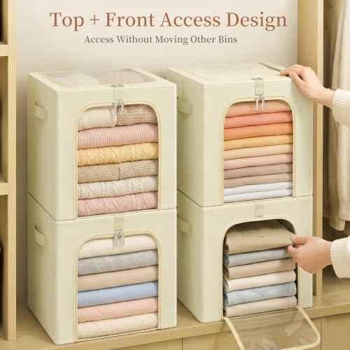 Blanket Storage Bins with Metal Frame for Closet (6 Count)