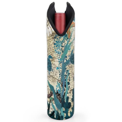 Vintage Sea Turtle 2 Bottle Wine Carrier Tote Bag Insulated Wine Bottles Neoprene Bag with Secure Carry Handle Portable Wine Cooler Bag for Travel Picnic Beach (2 Count)