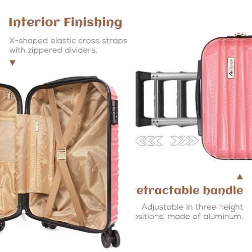 Luggage Set 3 Piece Luggage Set ABS hardshell Spinner Wheels Luggage Carry on Suitcase with Weekender bag & Toiletry bag（Pink） (3 Count)