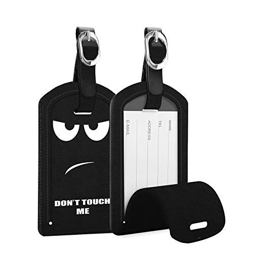 2 Pack Luggage Tags Leather Name ID Labels with Privacy Cover (2 Count)