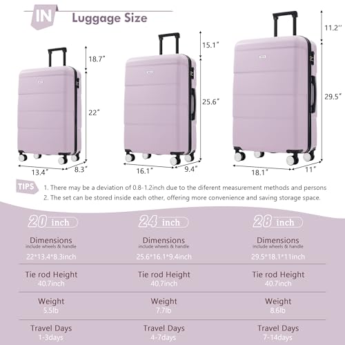 Luggage Sets of 3 Piece Carry on Suitcase Airline Approved (3 Count)