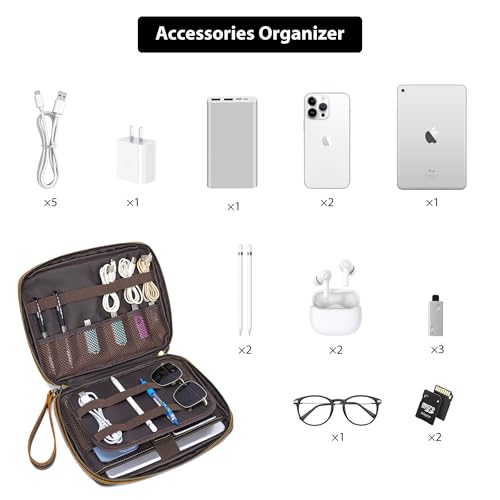 Full Grain Leather Electronic Organizer Accessory Travel Tech Pouch