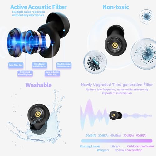Ear Plugs for Sleeping Earplugs for Concerts Noise Cancelling Reusable Soft Silicone Noise Reduction Earbuds for Travel