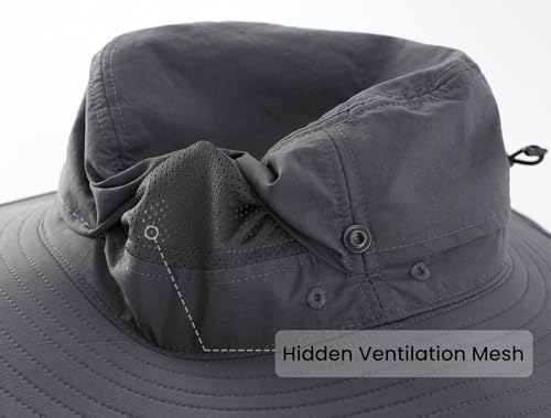 Men's Cowboy Sun Hat Wide Brim Fishing Hiking Camping Gardening Hat UV Protection Outdoor Summer Sun Hat Dark Grey