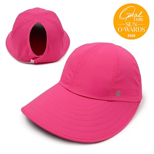Womens Sunblocker UPF 50 Wide Brim Ponytail Sun Hat