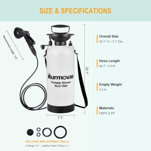 8L/2.1-Gal Portable Shower for Beach & Camping, 10 Spray Patterns