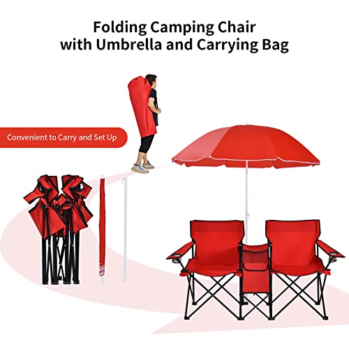 Double Camping Chair with Umbrella