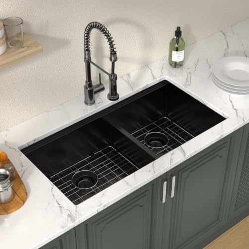 33 Inch Matte Black Double Bowl Kitchen Sinks
