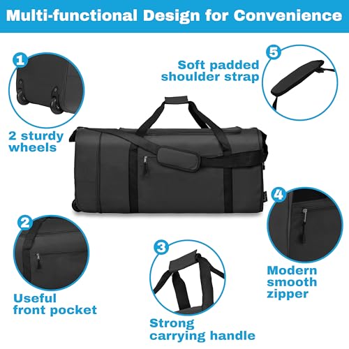100L Foldable Rolling Duffel Bag with 2 Wheels
