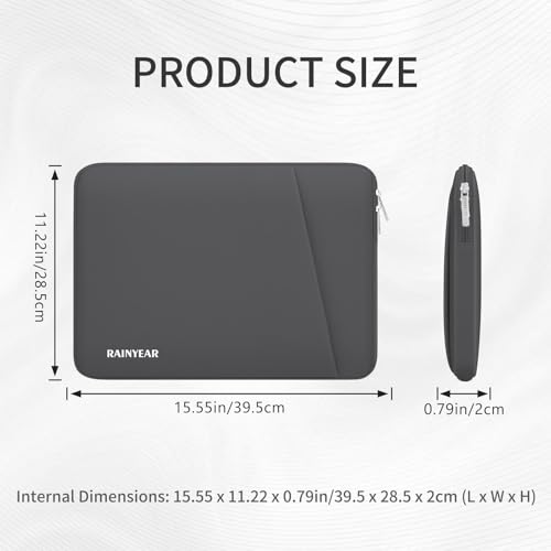 RAINYEAR 15.6 Inch Laptop Sleeve Padded Case Cover with Front Pocket